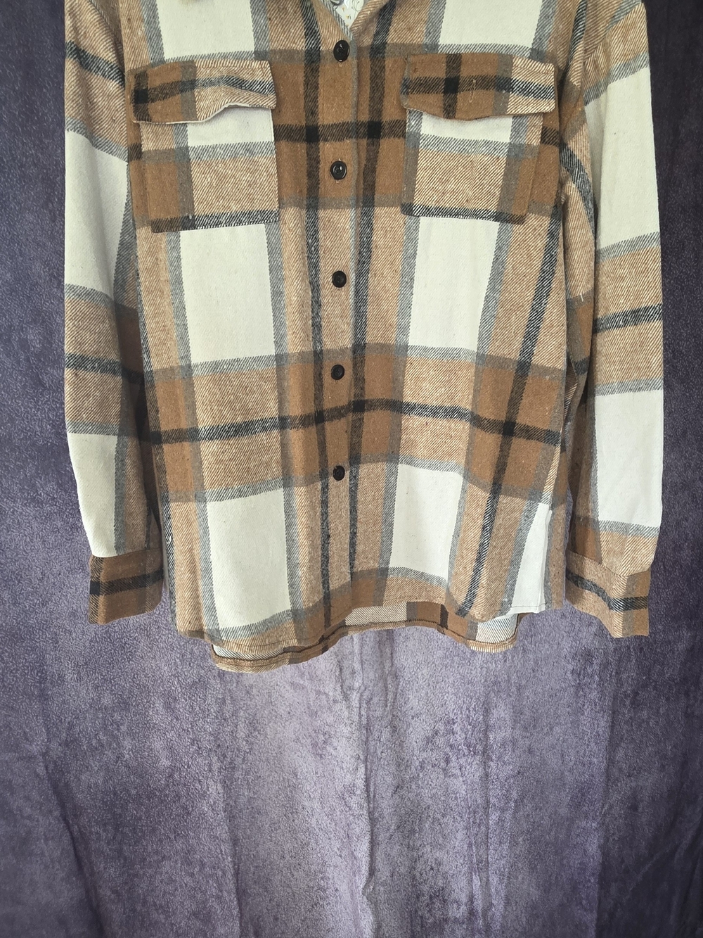 Men's Plaid Lightweight Shacket in Tan & Cream
